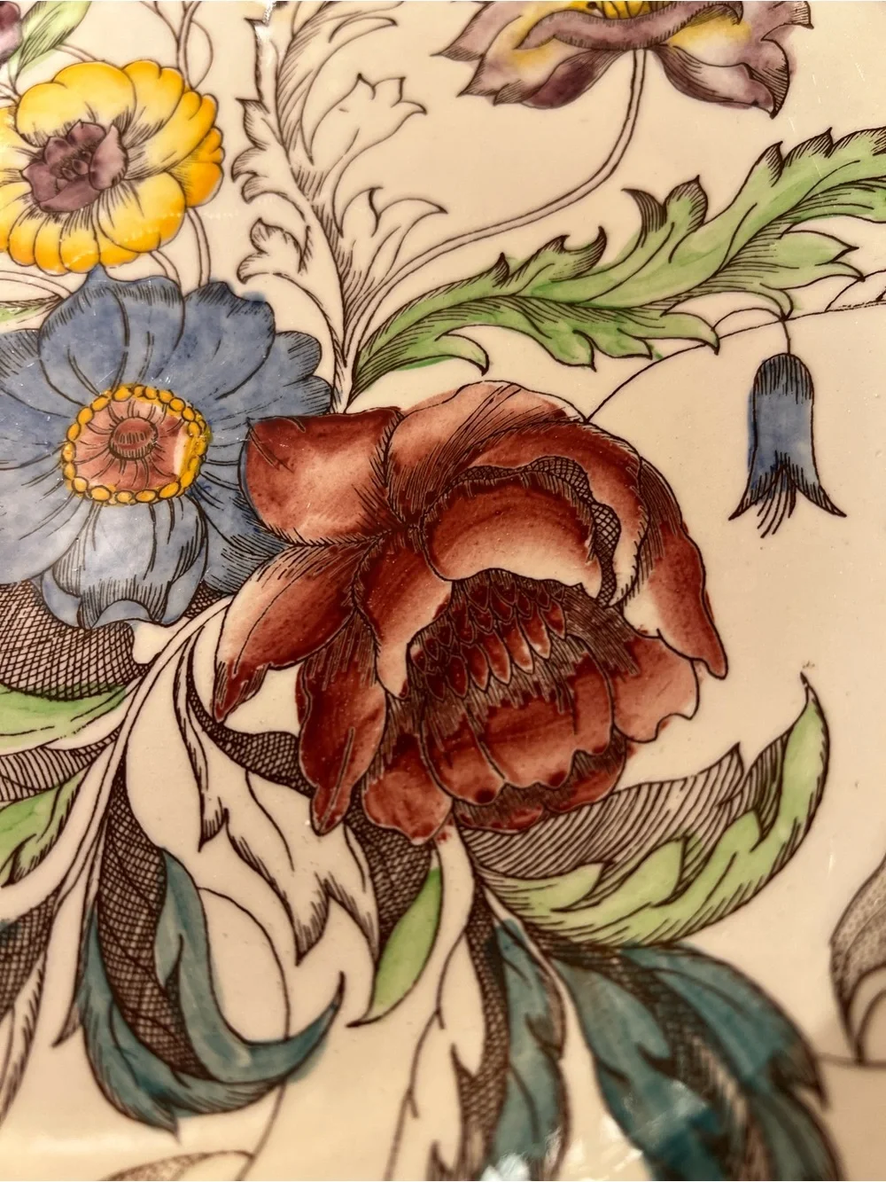 Hand-Painted Floral Ceramic Dinner Plate - Multi-Color